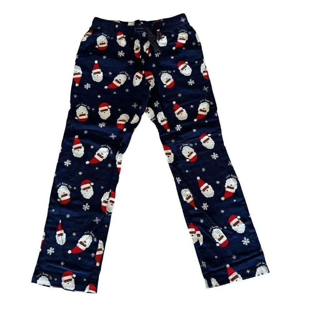 Old Navy Navy Flannel Santa Novelty Print Long Pajama Drawstring Closure S #2184